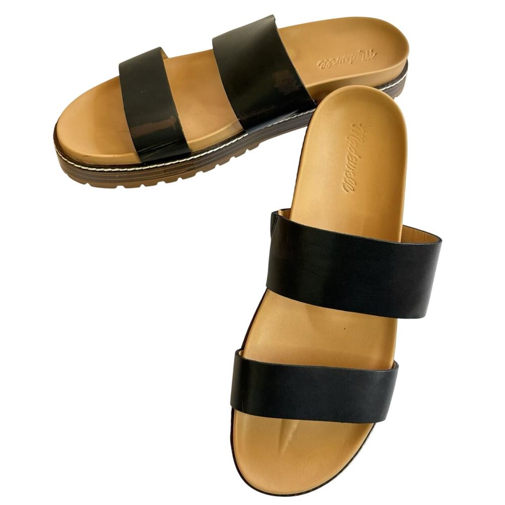 Madewell Shoes Womens Sz 11, 2 Strap Platform Slide Sandals Comfort Casual Black